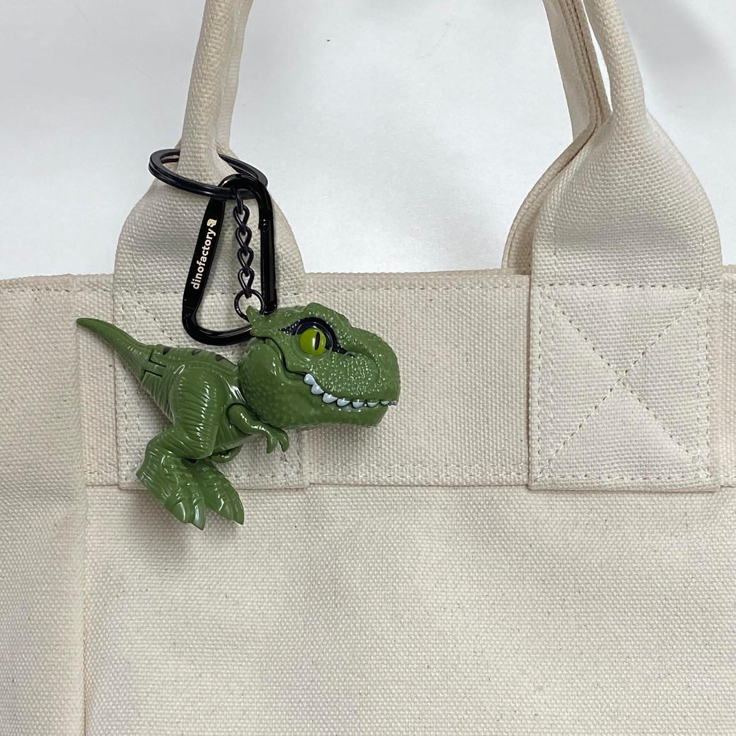 Llave de dinosaurio T-Rex verde con clip de mosquetón 5 cm