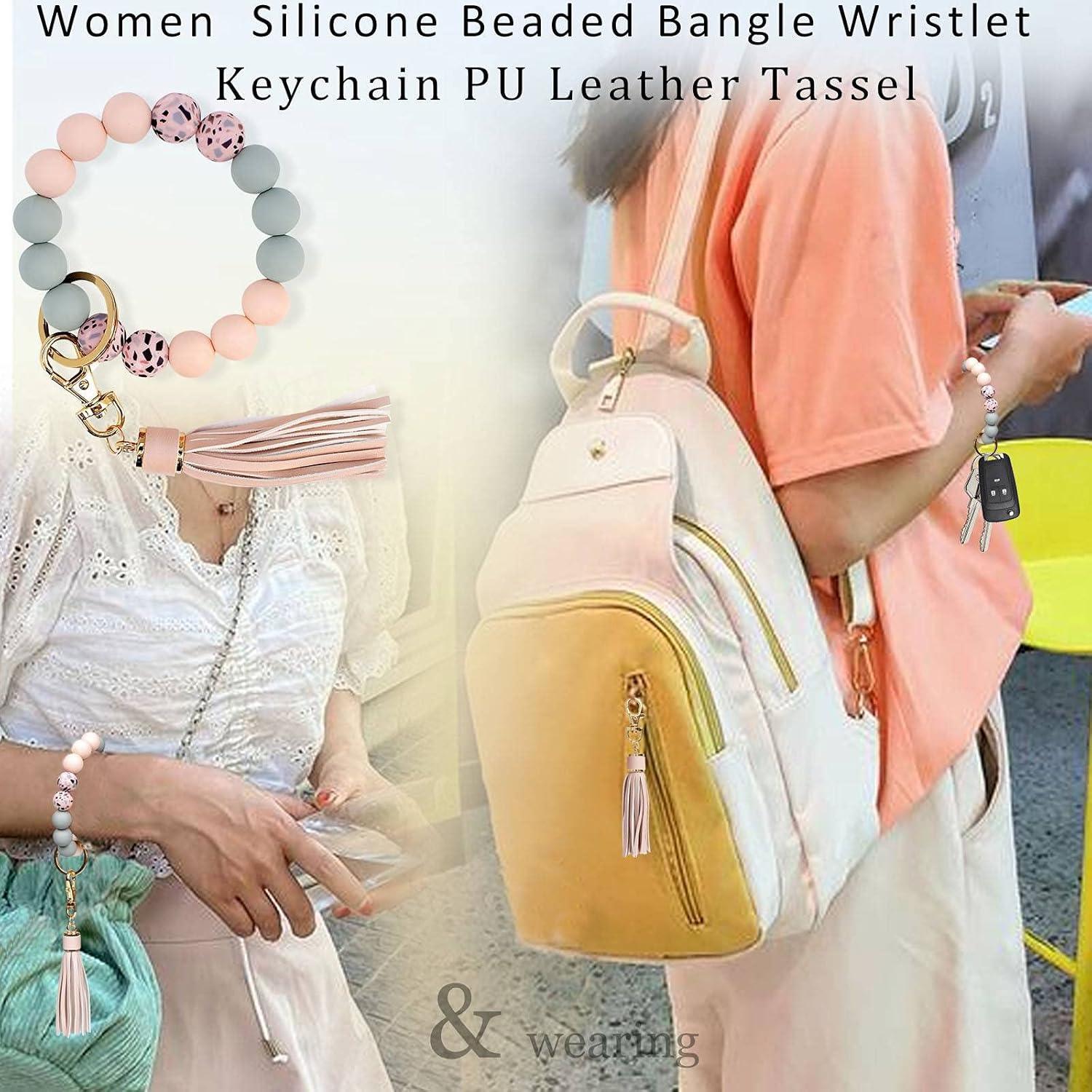 Pulsera de llavero BIHRTC para mujeres, silicona rosa 6.35 cm