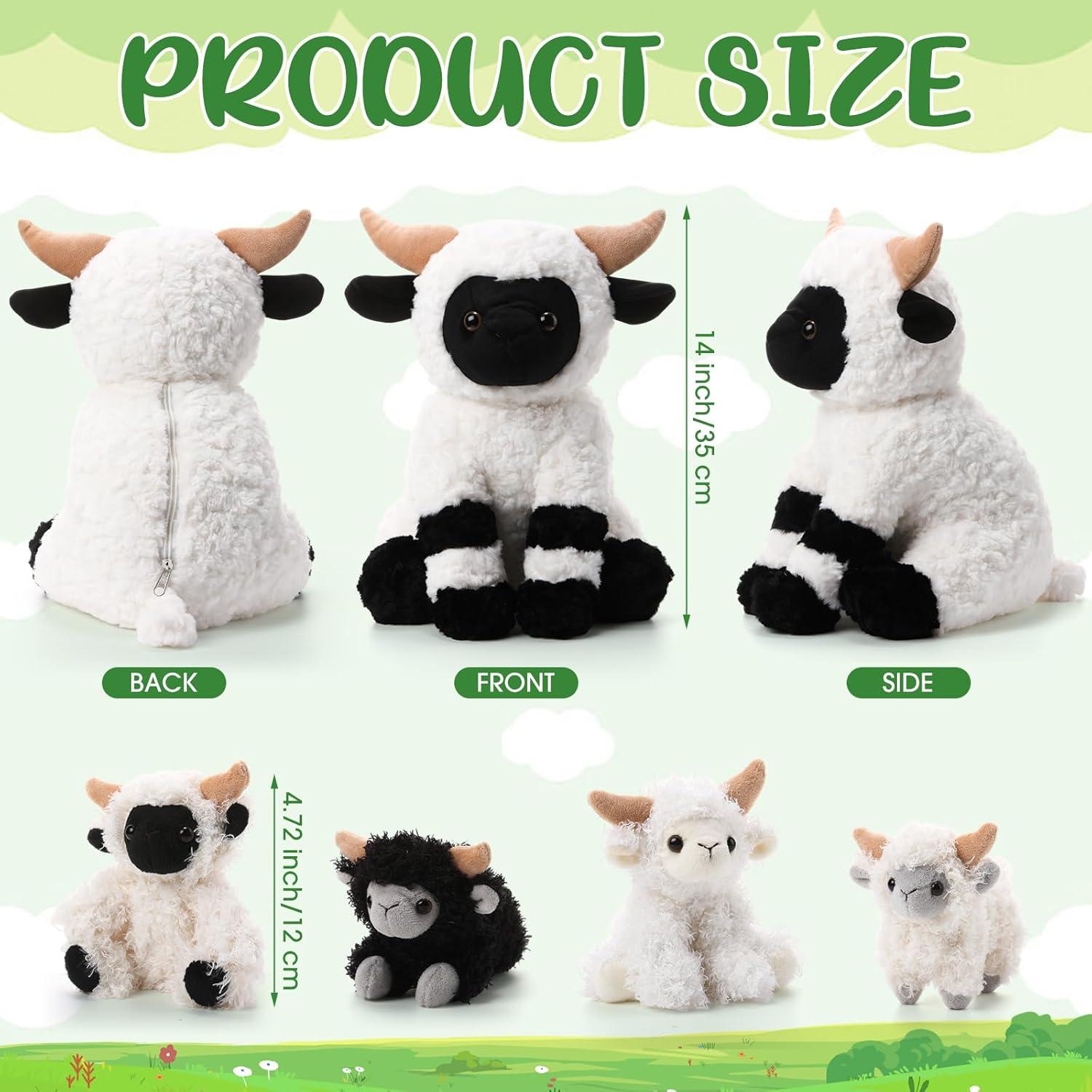 Conjunto de Peluches Oveja Lenwen 35 cm con 4 Corderitos