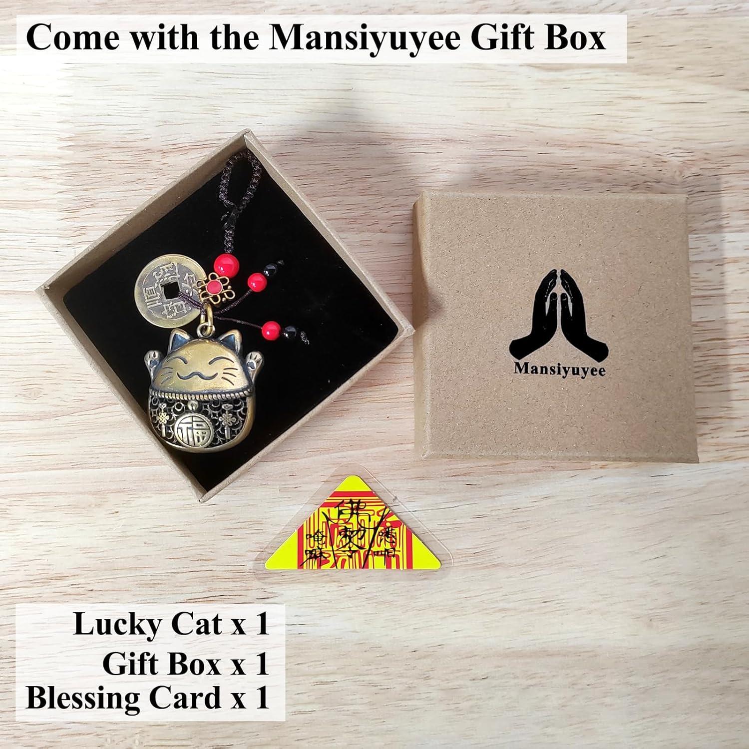 Llave de gato de la suerte Maneki Neko de latón con monedas Feng Shui