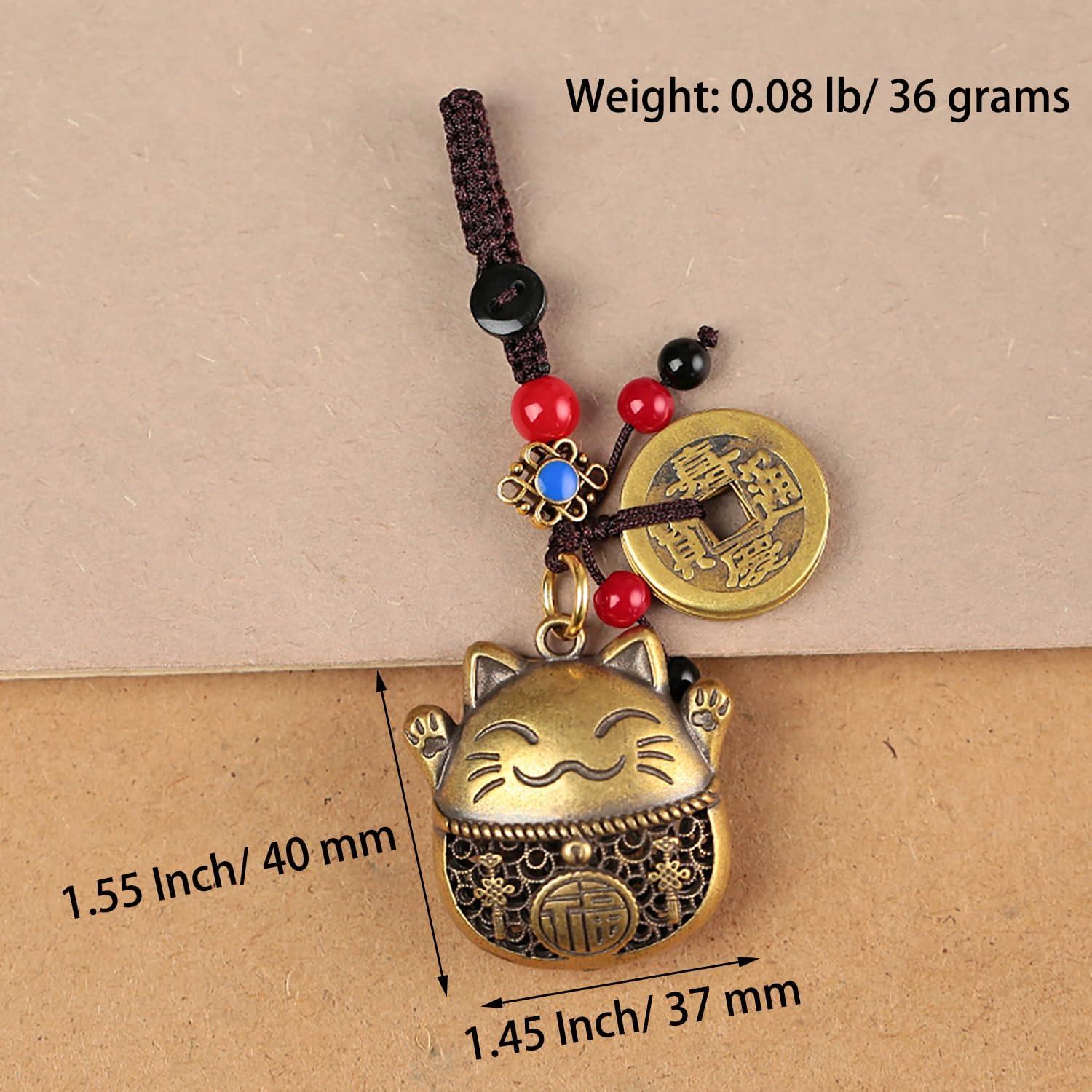 Llave de gato de la suerte Maneki Neko de latón con monedas Feng Shui