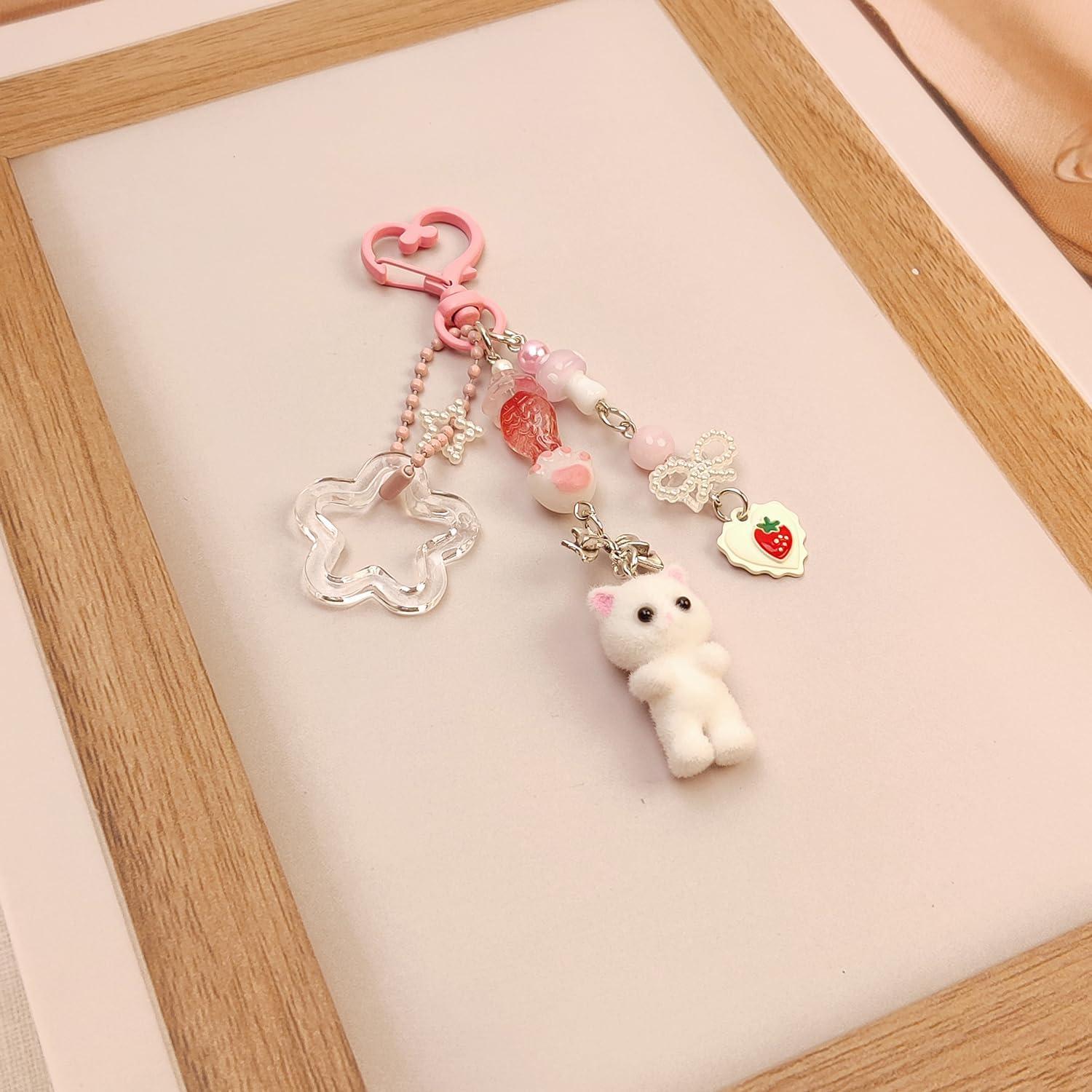 Llavero de Gato Peludo Rosa Bonito para Mujeres - Accesorios Elegantes