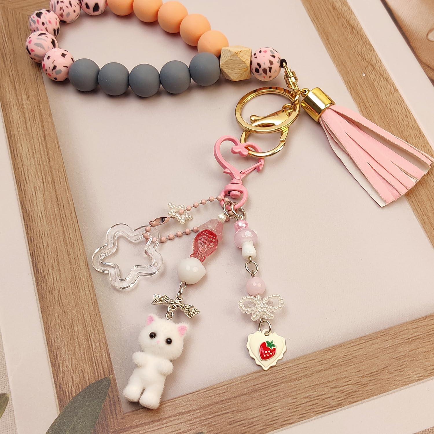 Llavero de Gato Peludo Rosa Bonito para Mujeres - Accesorios Elegantes