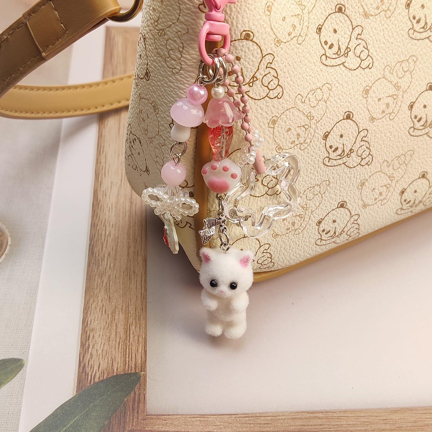 Llavero de Gato Peludo Rosa Bonito para Mujeres - Accesorios Elegantes