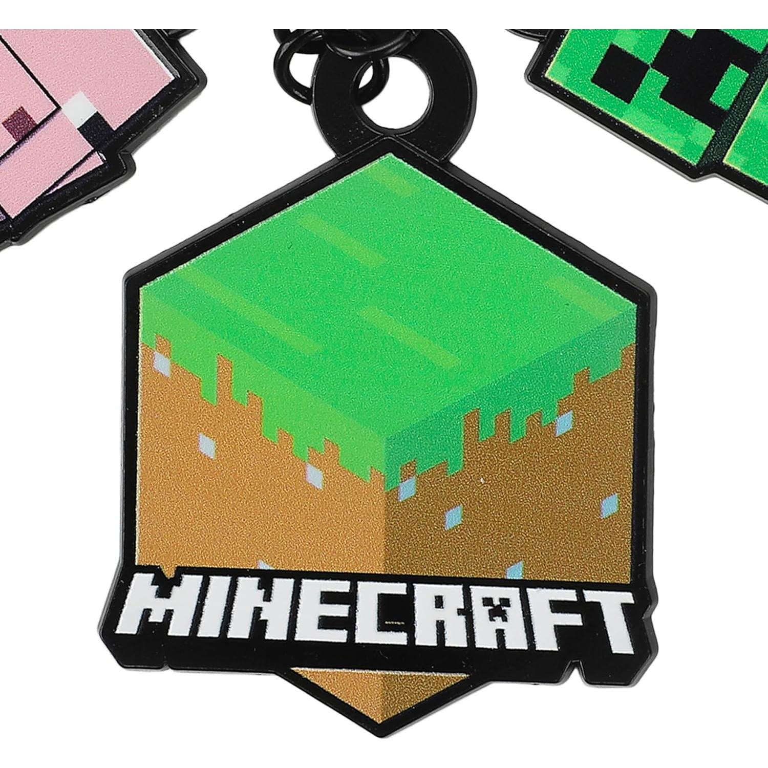 Llave con 4 charms Minecraft - Cerdo, Creeper, Pico, Tierra