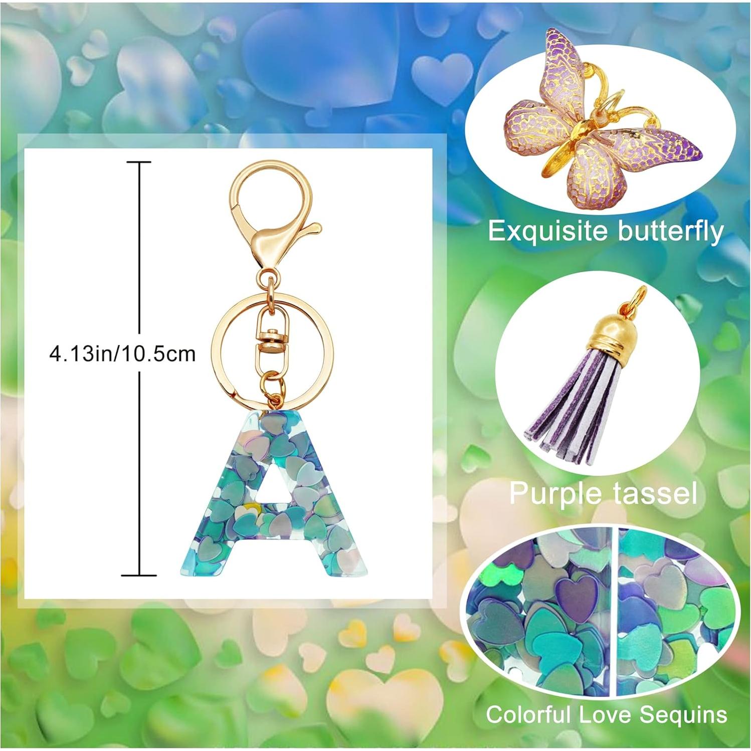 Llavero Inicial Personalizado Rosa Púrpura Verde Mariposa