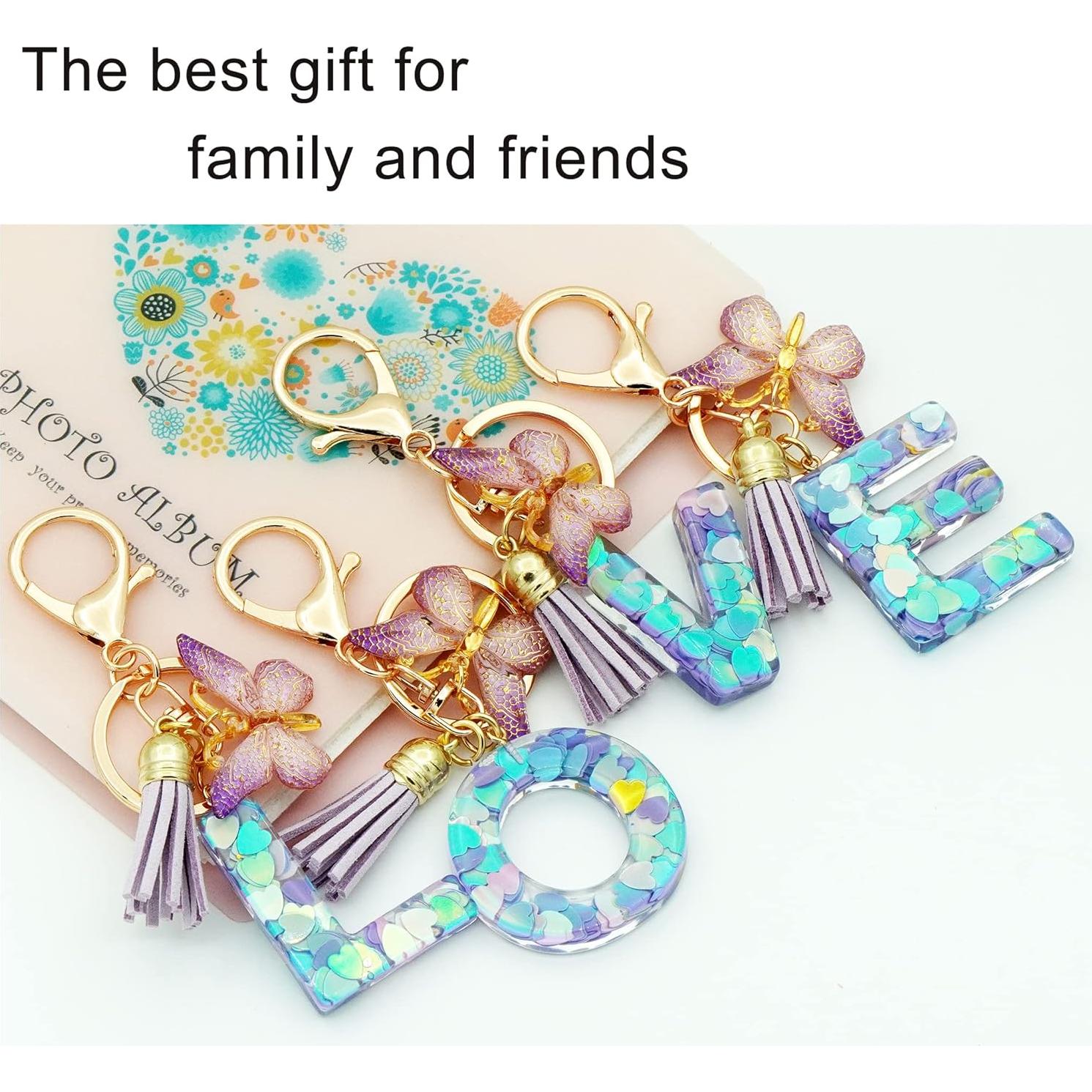 Llavero Inicial Personalizado Rosa Púrpura Verde Mariposa