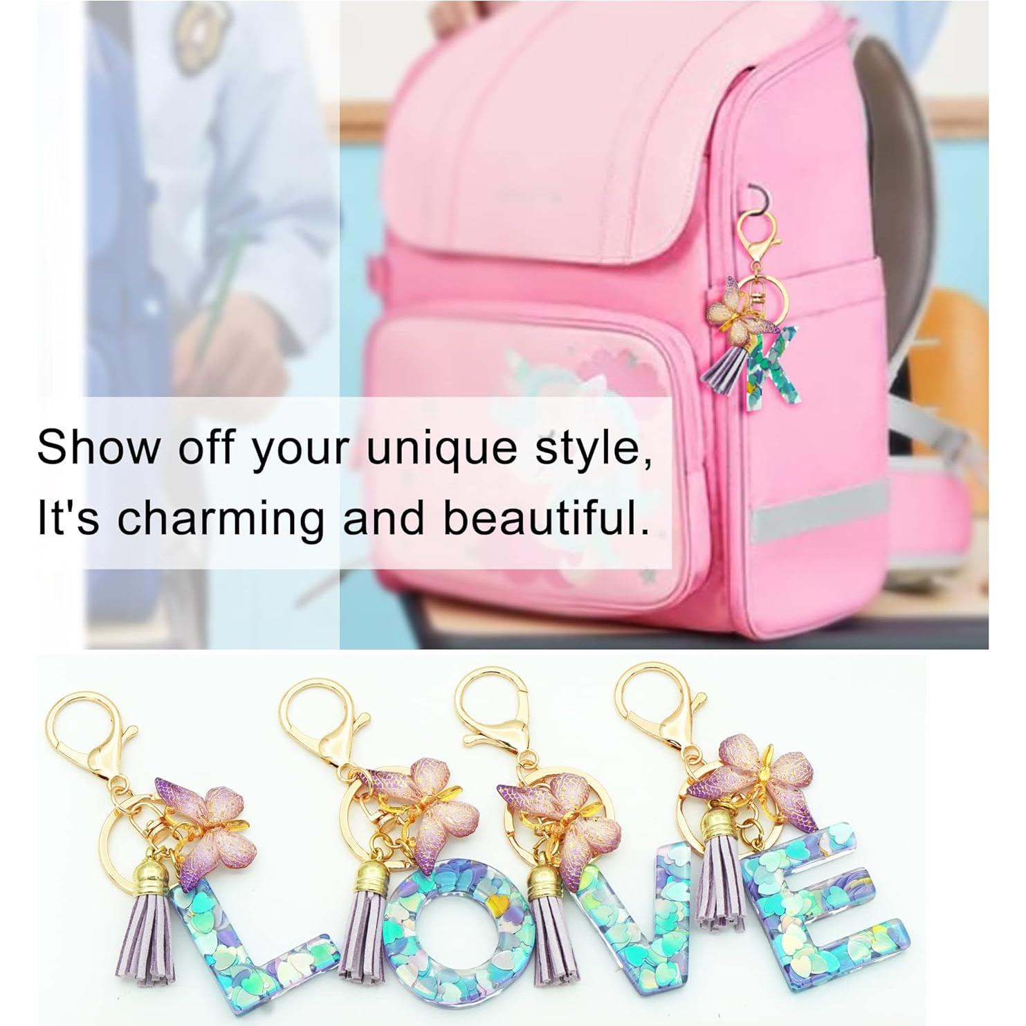 Llavero Inicial Personalizado Rosa Púrpura Verde Mariposa