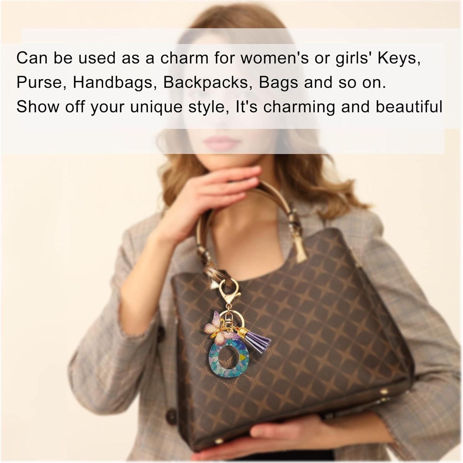 Llavero Inicial Personalizado Rosa Púrpura Verde Mariposa