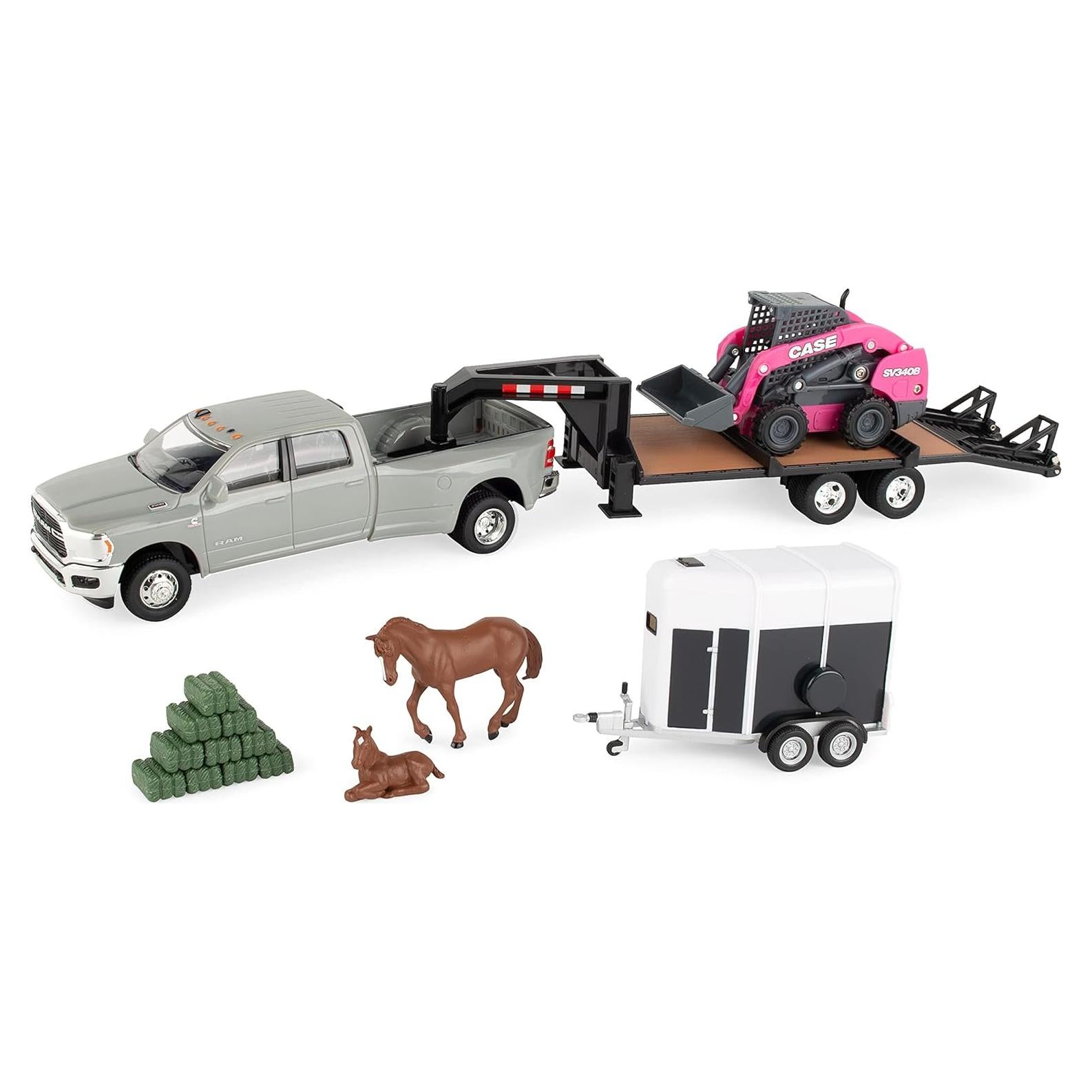 Juego de Juguetes de Granja CASE SV340B y Pickup RAM 1:32