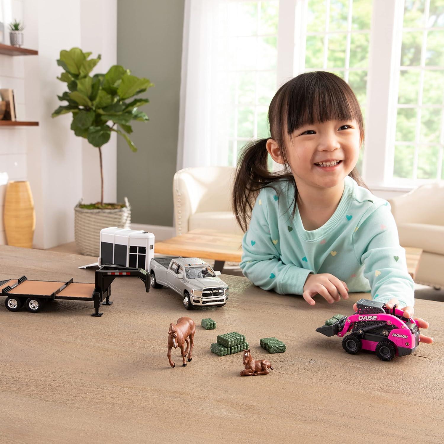 Juego de Juguetes de Granja CASE SV340B y Pickup RAM 1:32