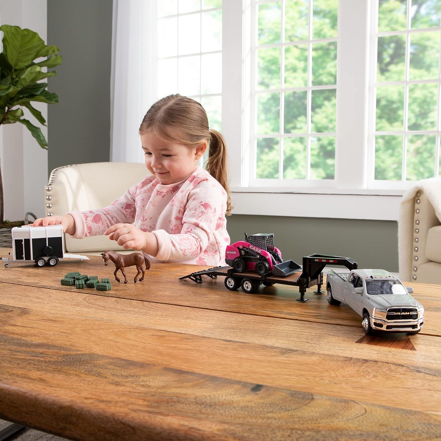 Juego de Juguetes de Granja CASE SV340B y Pickup RAM 1:32