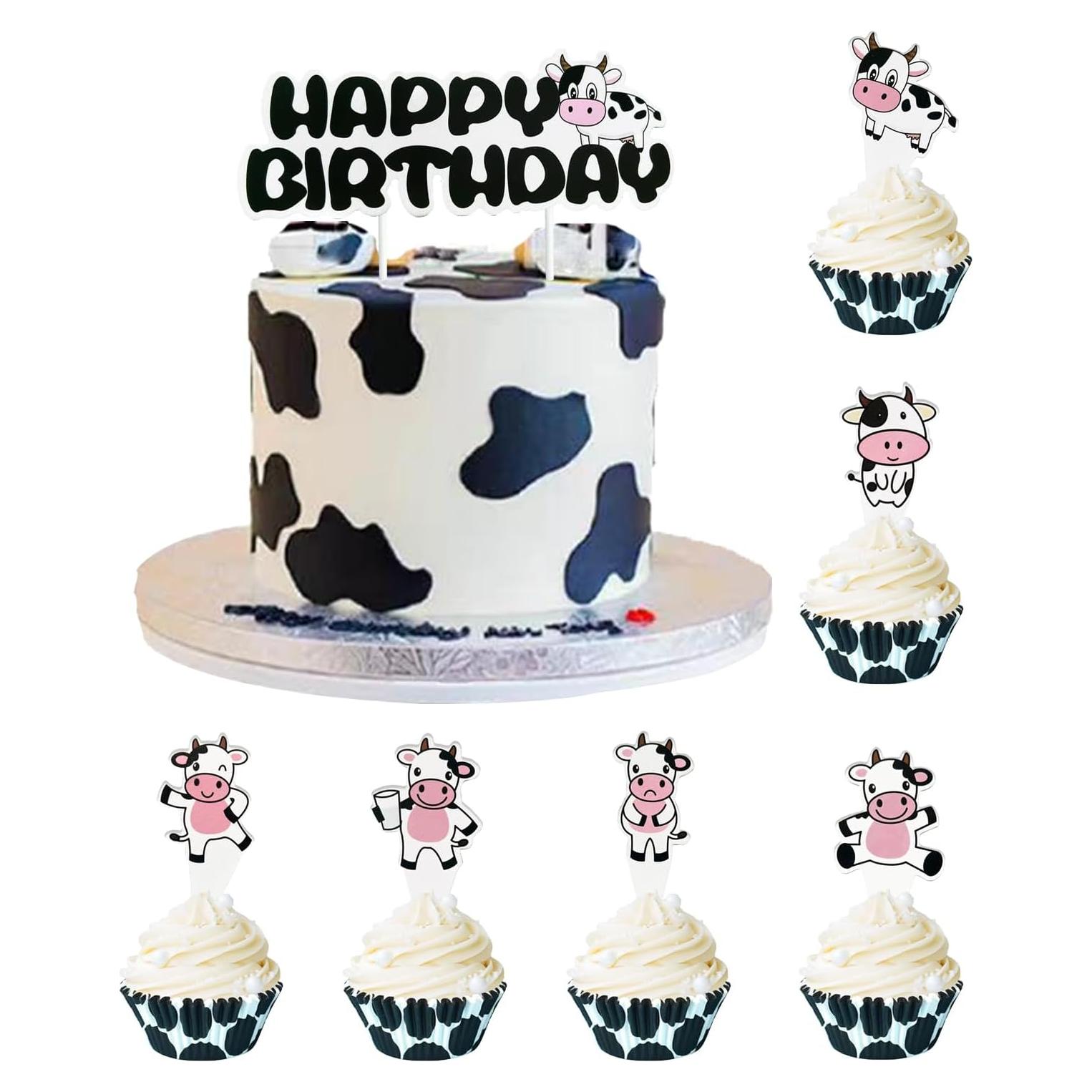 Decoración de Pastel de Cumpleaños Vaca ECOTINCE con 24 Cupcakes