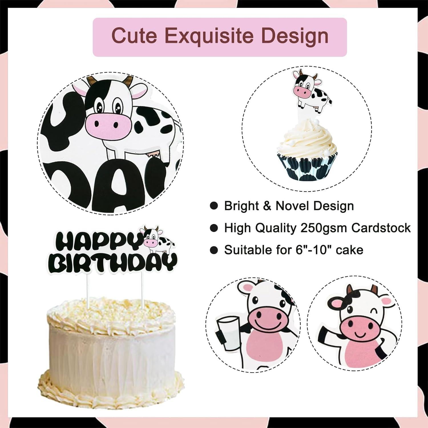 Decoración de Pastel de Cumpleaños Vaca ECOTINCE con 24 Cupcakes