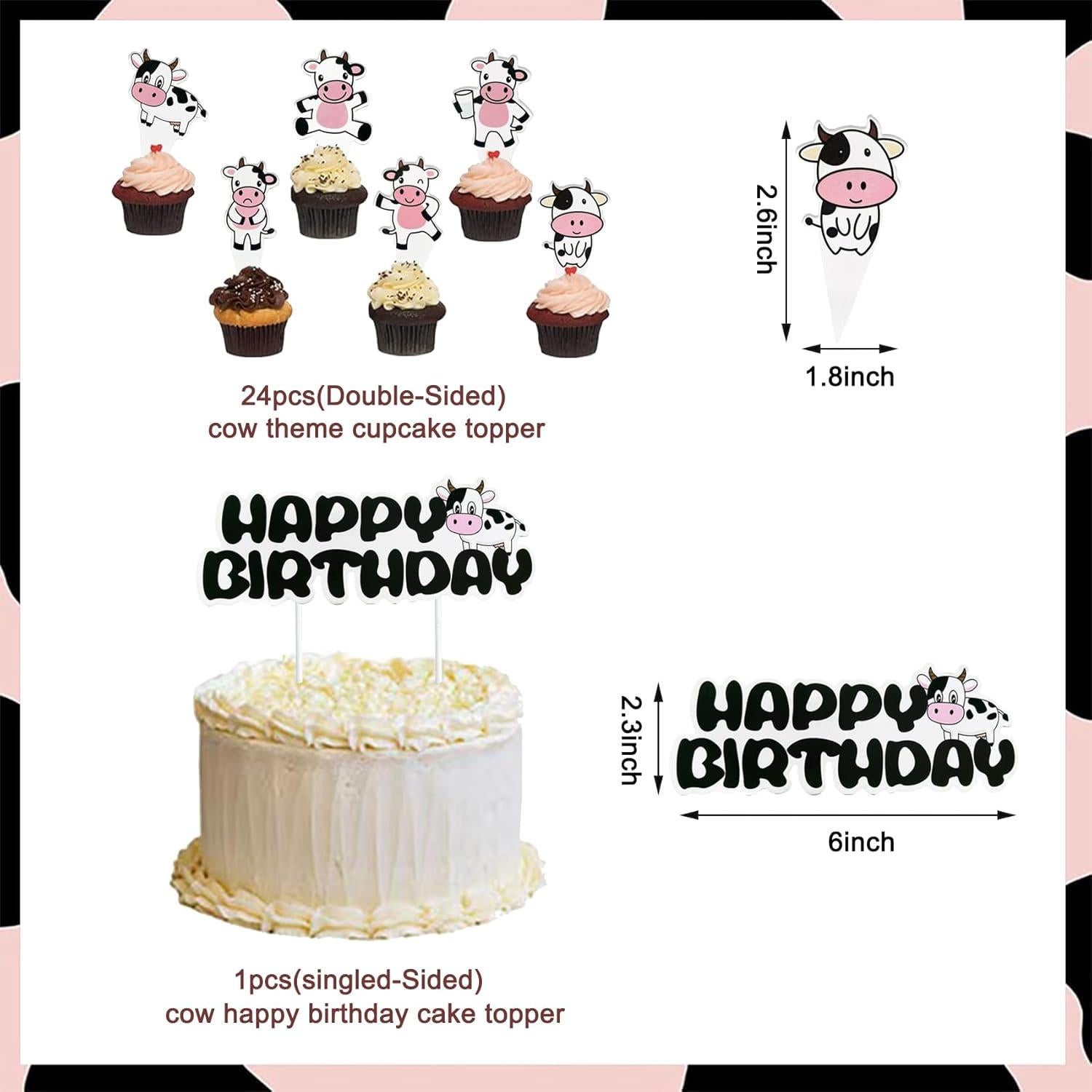 Decoración de Pastel de Cumpleaños Vaca ECOTINCE con 24 Cupcakes