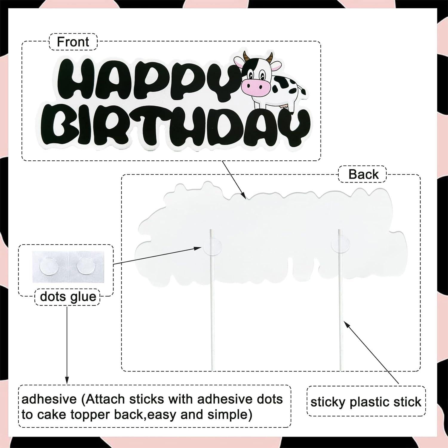 Decoración de Pastel de Cumpleaños Vaca ECOTINCE con 24 Cupcakes