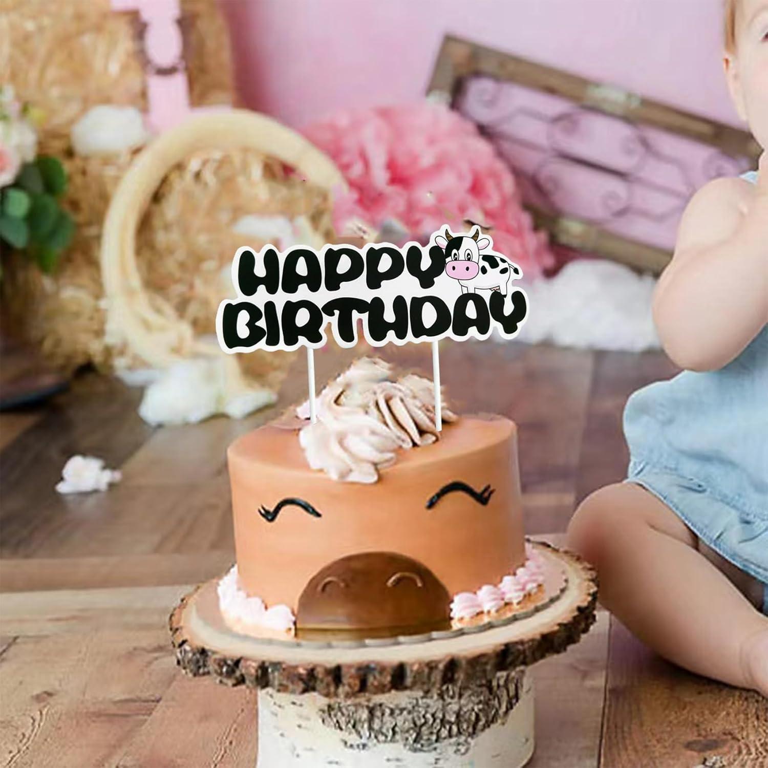 Decoración de Pastel de Cumpleaños Vaca ECOTINCE con 24 Cupcakes