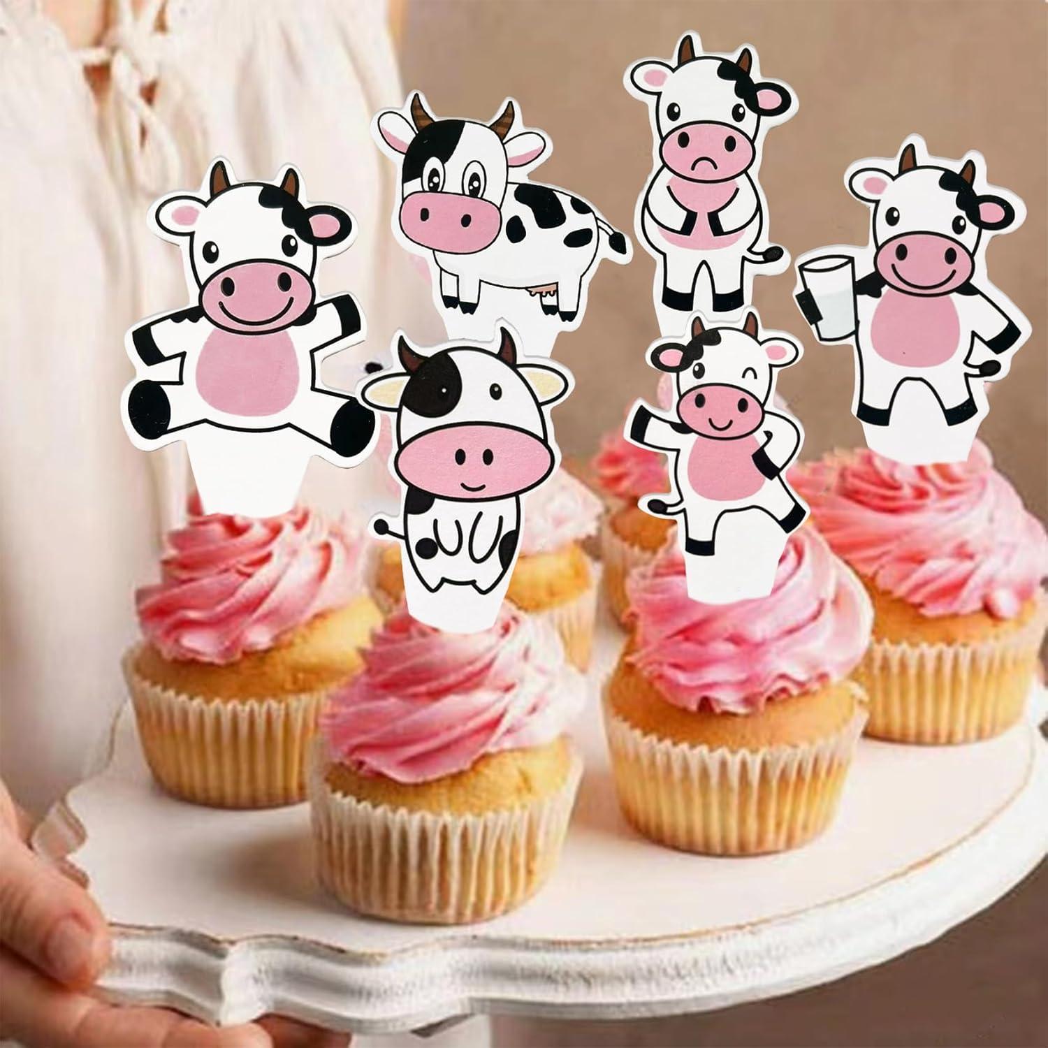 Decoración de Pastel de Cumpleaños Vaca ECOTINCE con 24 Cupcakes