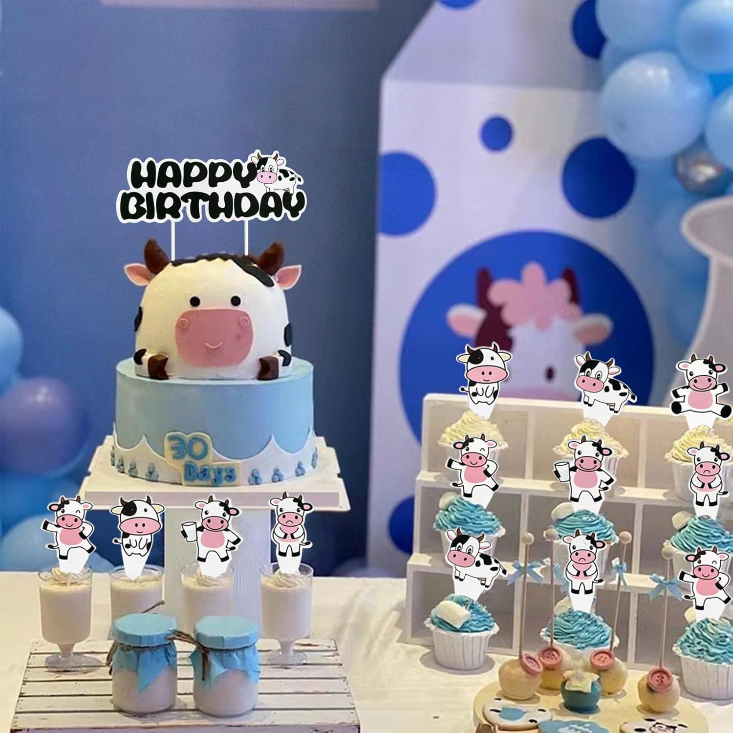 Decoración de Pastel de Cumpleaños Vaca ECOTINCE con 24 Cupcakes