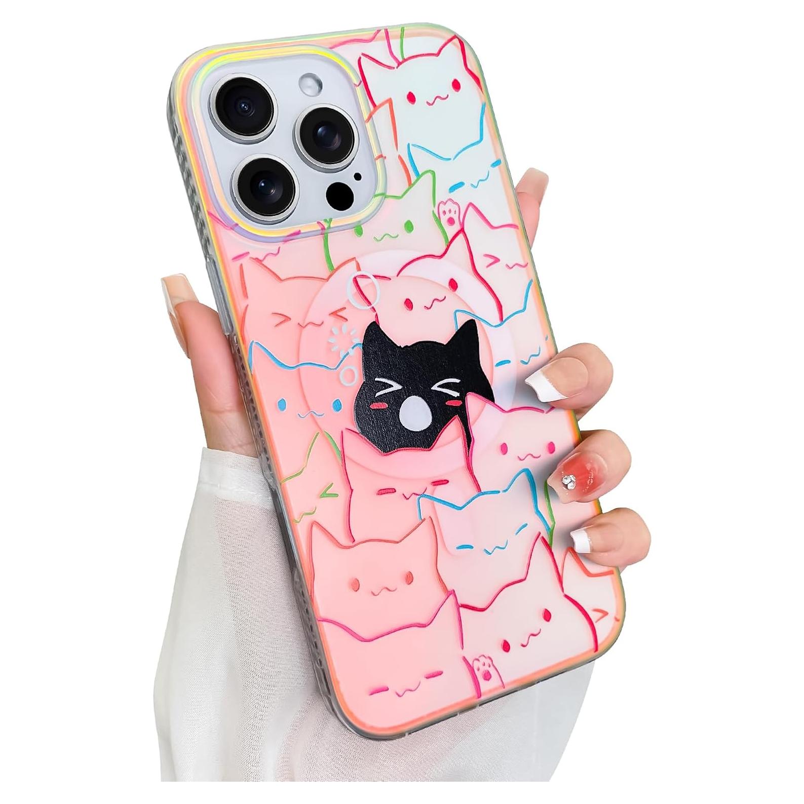 Funda Protectora iPhone 16 Pro Heaofei Gatos Iridiscentes