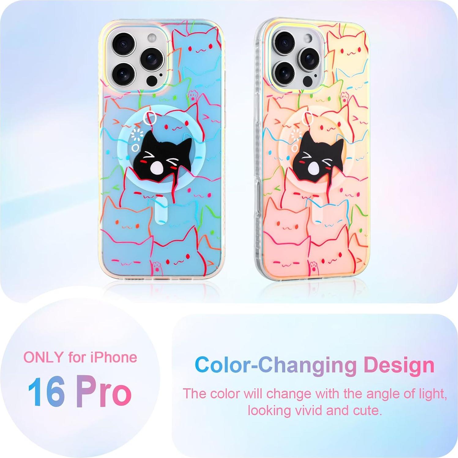 Funda Protectora iPhone 16 Pro Heaofei Gatos Iridiscentes