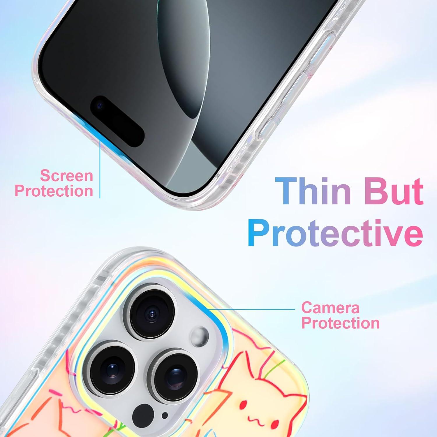 Funda Protectora iPhone 16 Pro Heaofei Gatos Iridiscentes
