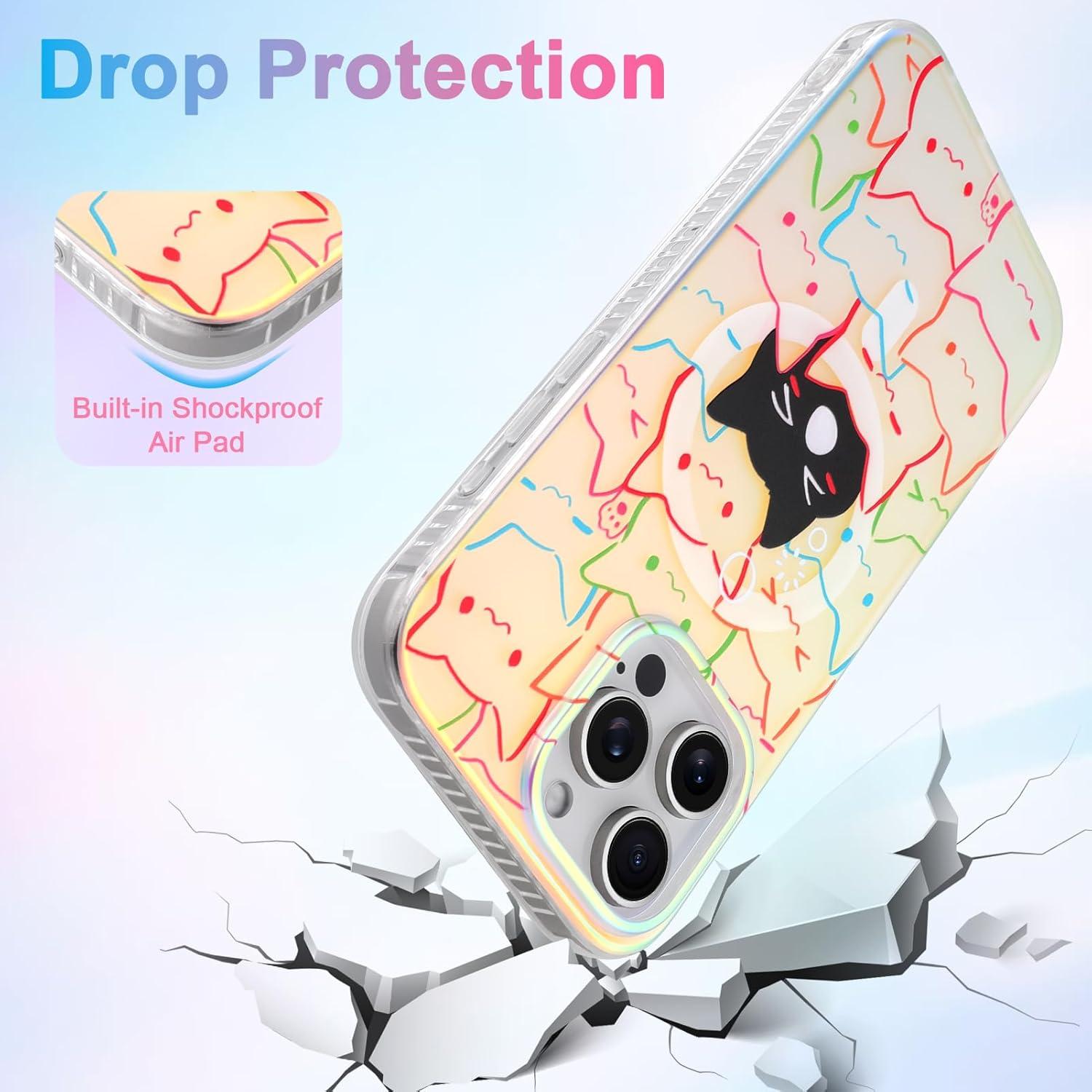 Funda Protectora iPhone 16 Pro Heaofei Gatos Iridiscentes