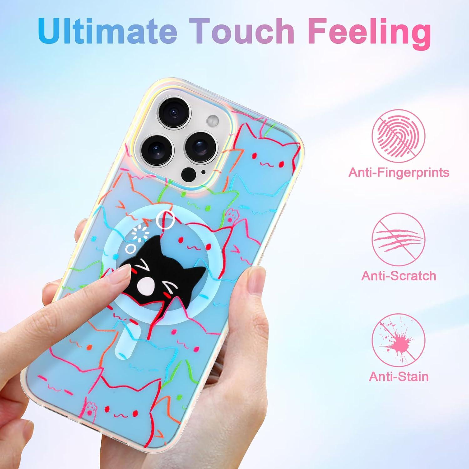 Funda Protectora iPhone 16 Pro Heaofei Gatos Iridiscentes