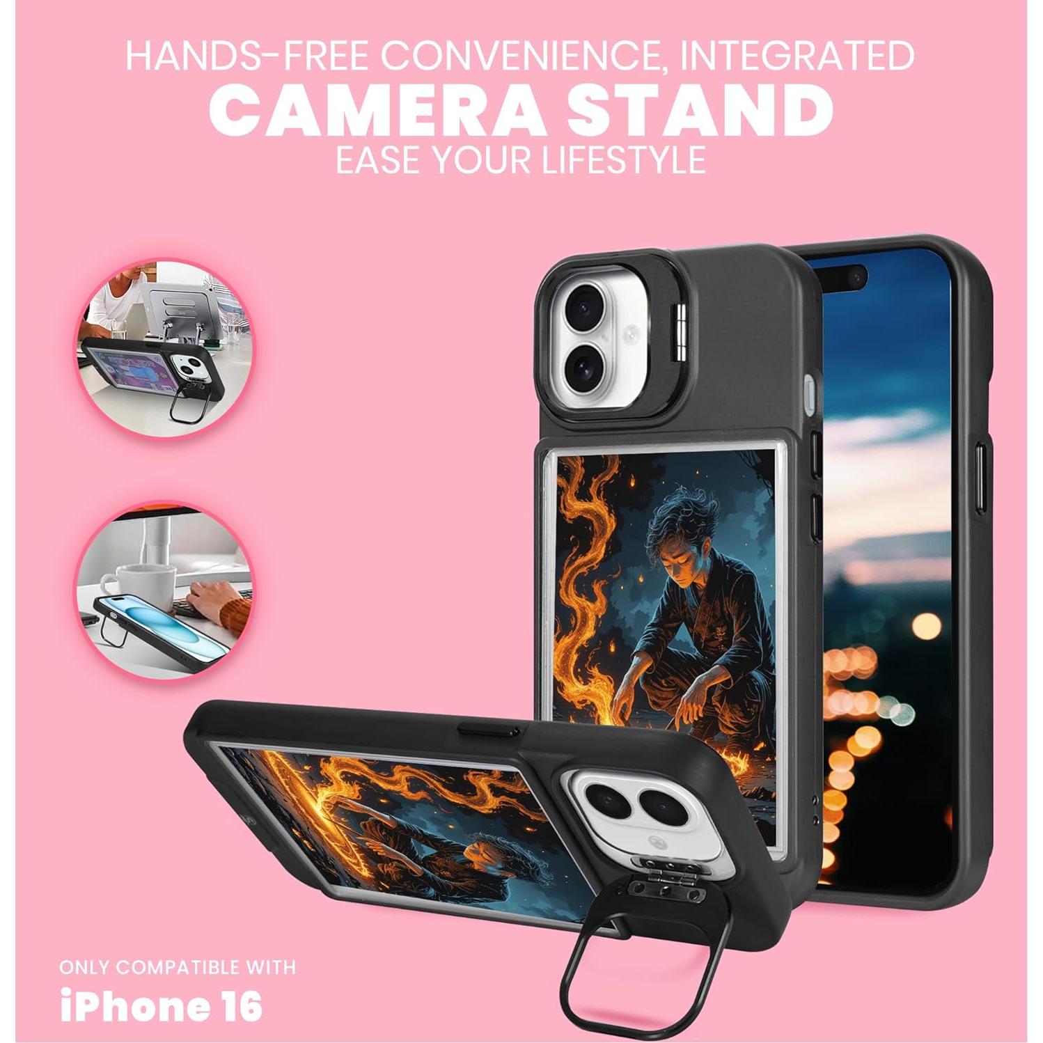 Funda protectora para iPhone 16 Superious con soporte y 5 fundas