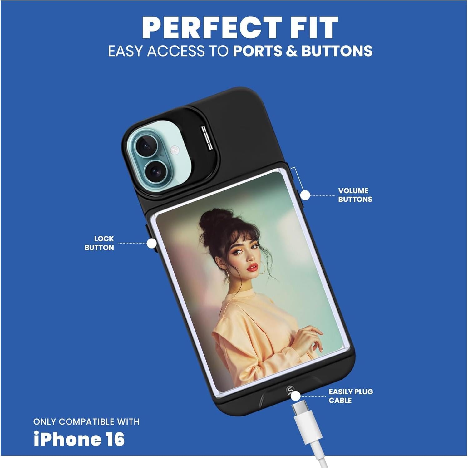 Funda protectora para iPhone 16 Superious con soporte y 5 fundas