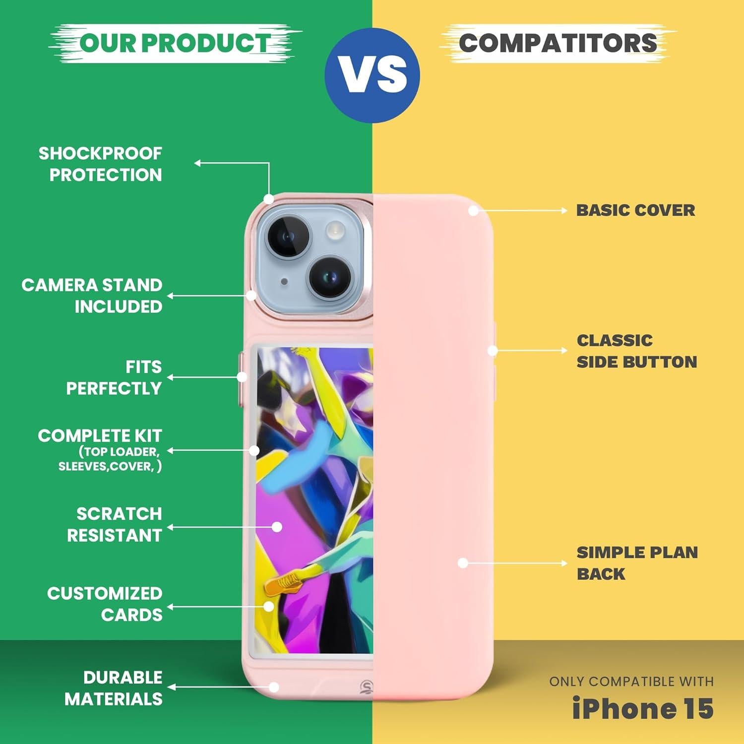 Funda protectora para iPhone 15 Superious con soporte y 5 fundas