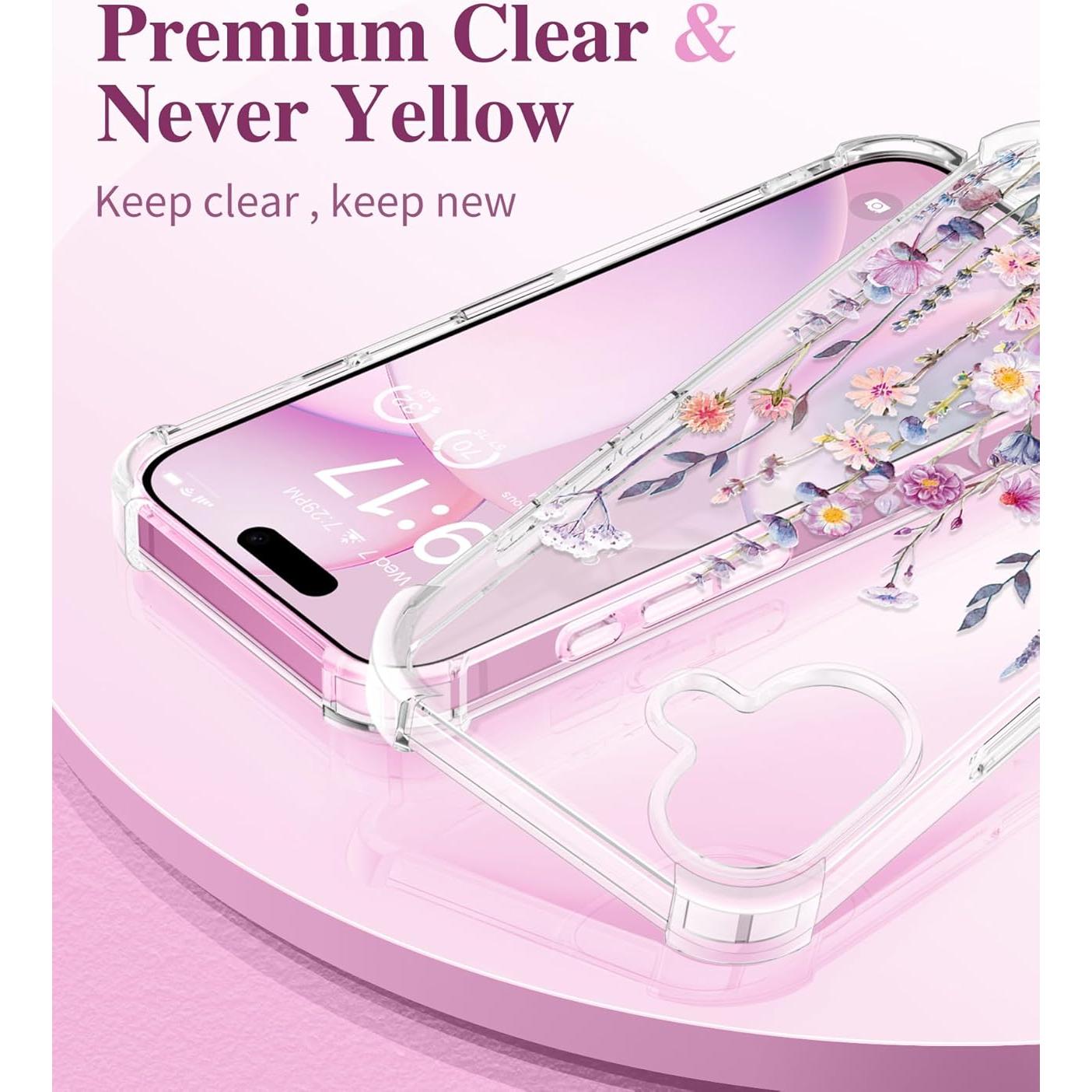 Funda GVIEWIN para iPhone 16 6.1" 2024 Floral Antichoque