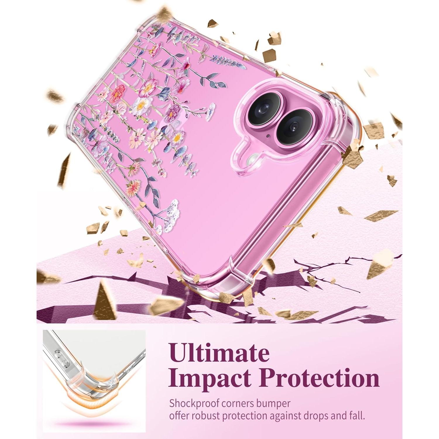 Funda GVIEWIN para iPhone 16 6.1" 2024 Floral Antichoque