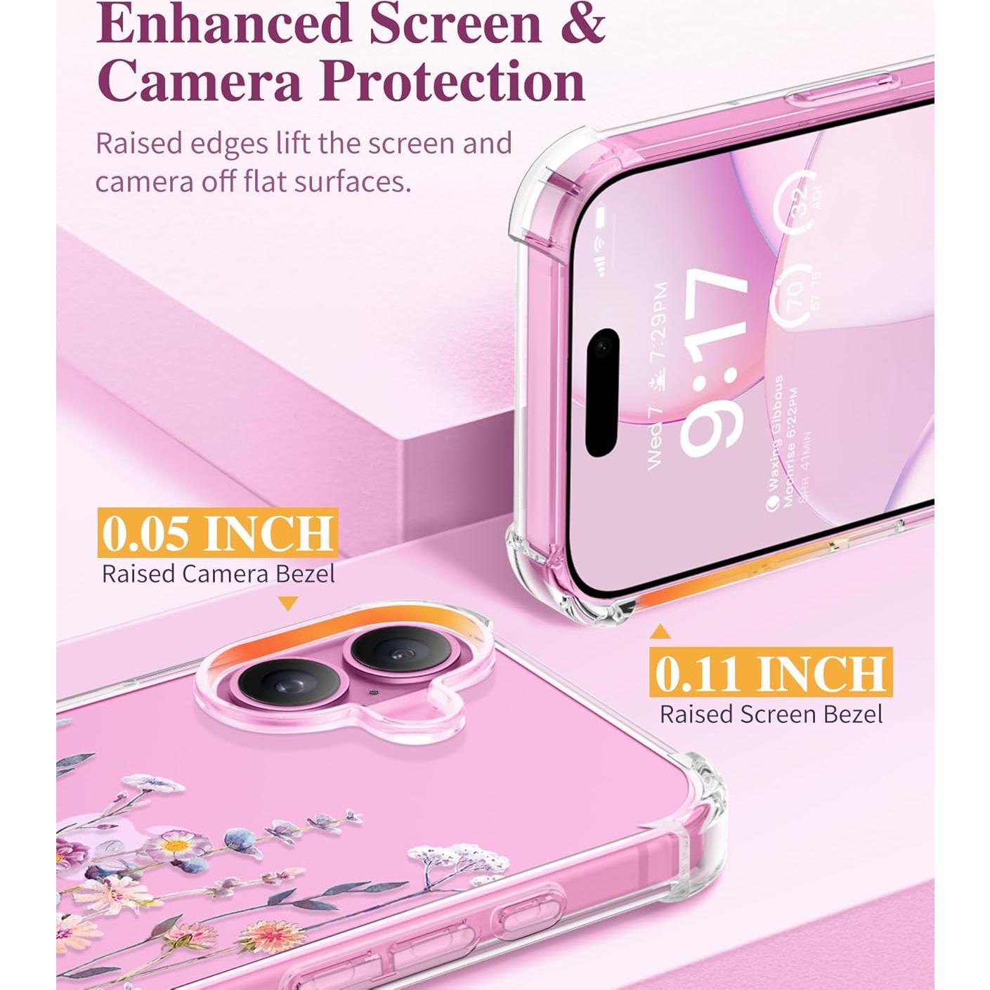 Funda GVIEWIN para iPhone 16 6.1" 2024 Floral Antichoque