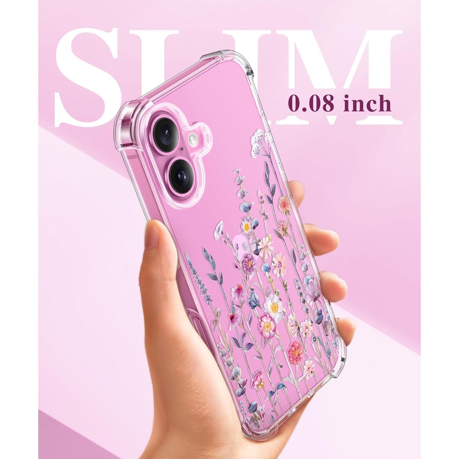Funda GVIEWIN para iPhone 16 6.1" 2024 Floral Antichoque