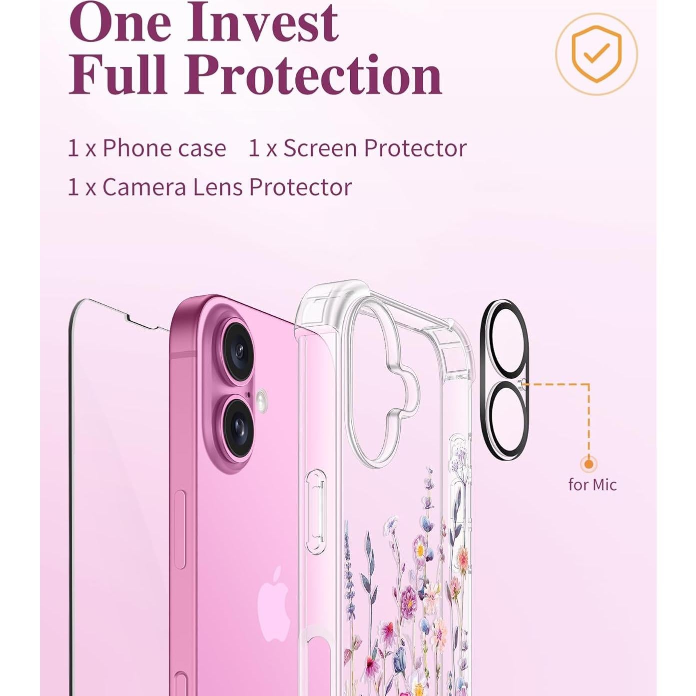 Funda GVIEWIN para iPhone 16 6.1" 2024 Floral Antichoque