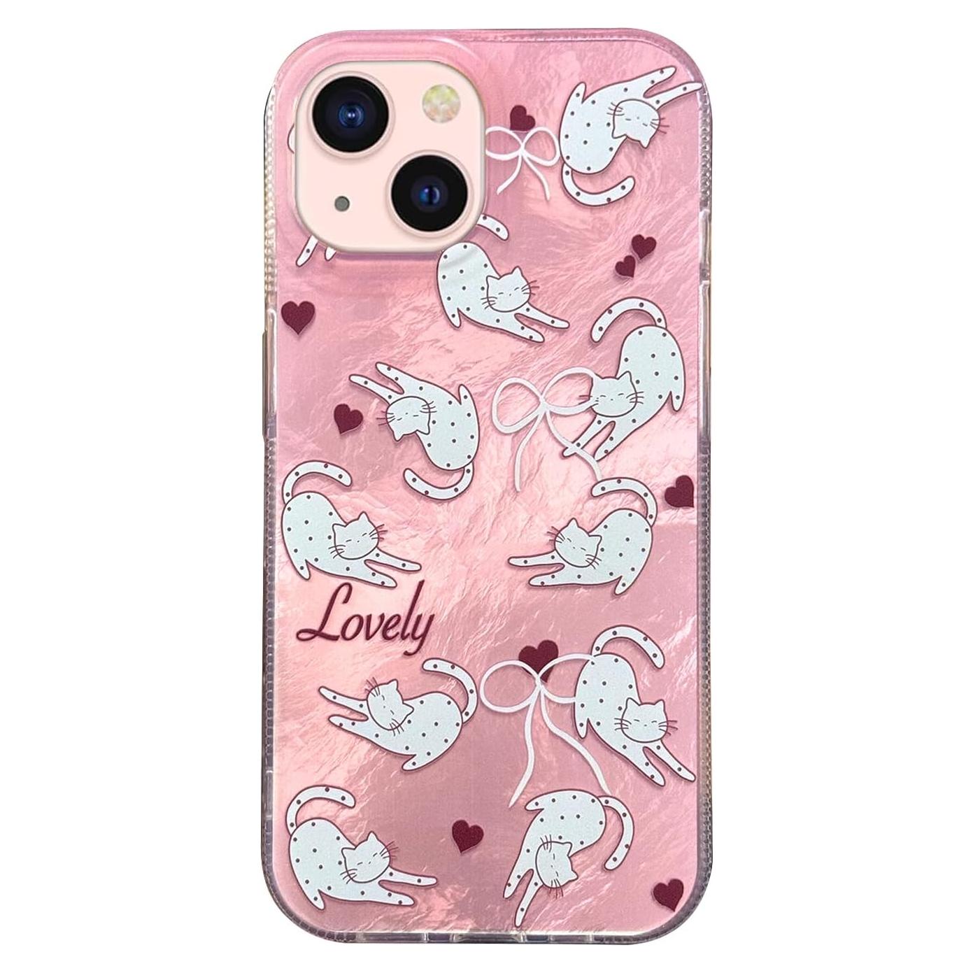 Funda KIOMY Gato Rosa para iPhone 14/13, TPU a Prueba de Golpes