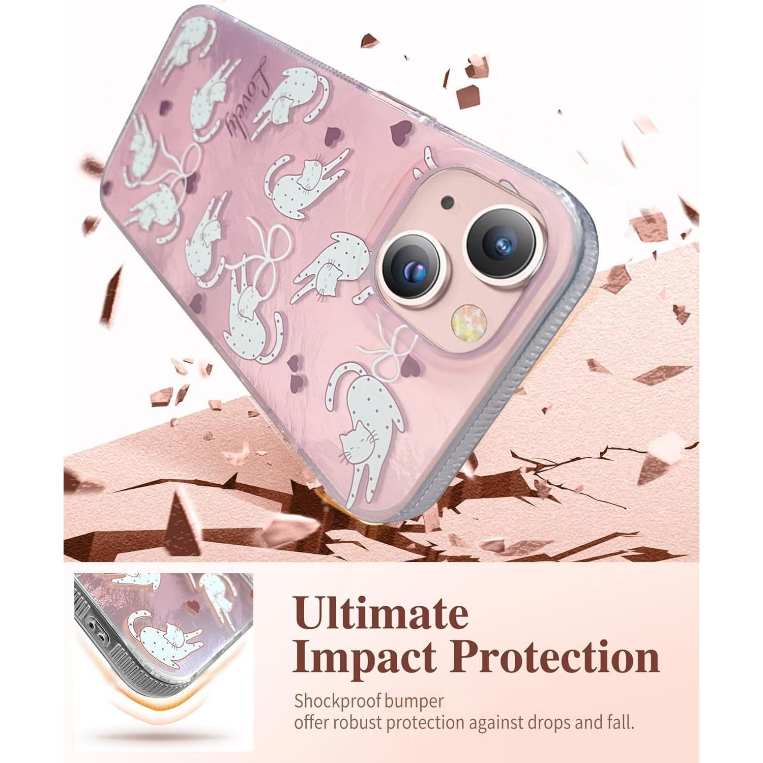 Funda KIOMY Gato Rosa para iPhone 14/13, TPU a Prueba de Golpes