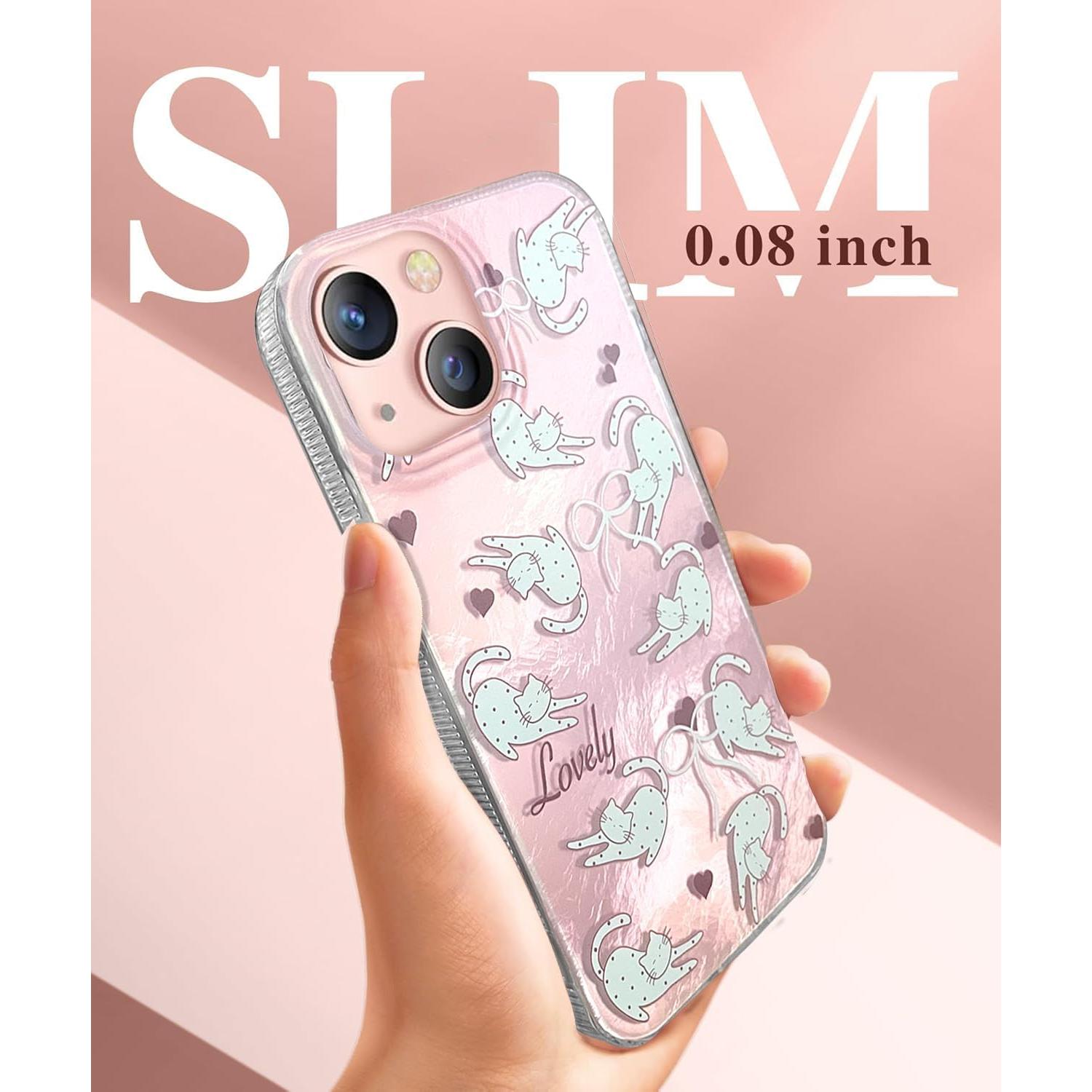 Funda KIOMY Gato Rosa para iPhone 14/13, TPU a Prueba de Golpes