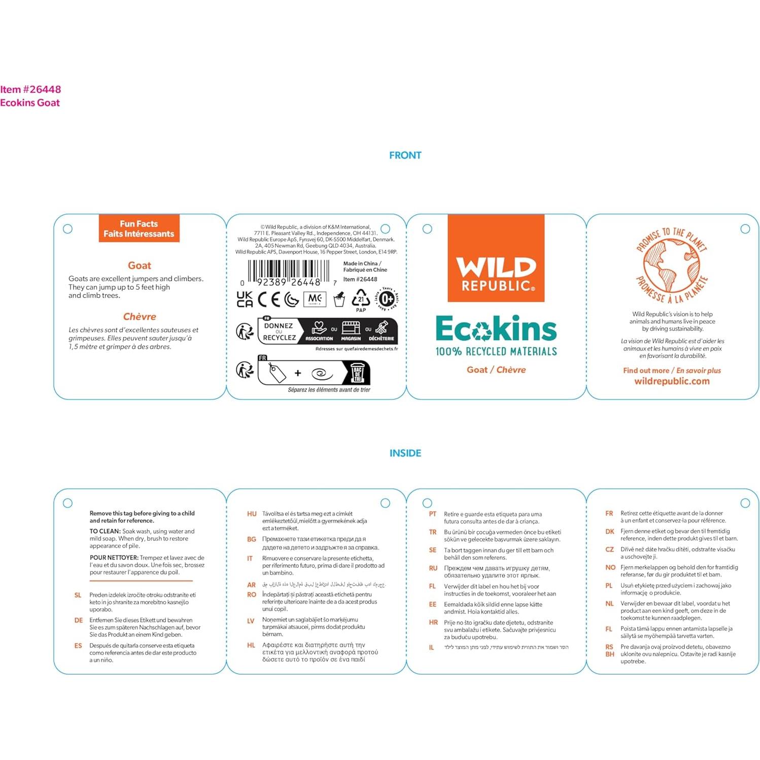 Cabra de Peluche Wild Republic 30 cm Ecológica y Suave