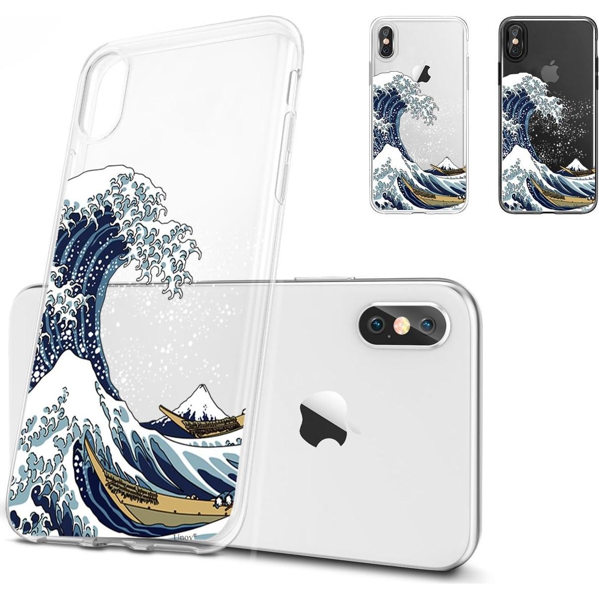 Funda Unov para iPhone Xs/X Transparente Delgado TPU Gran Olas