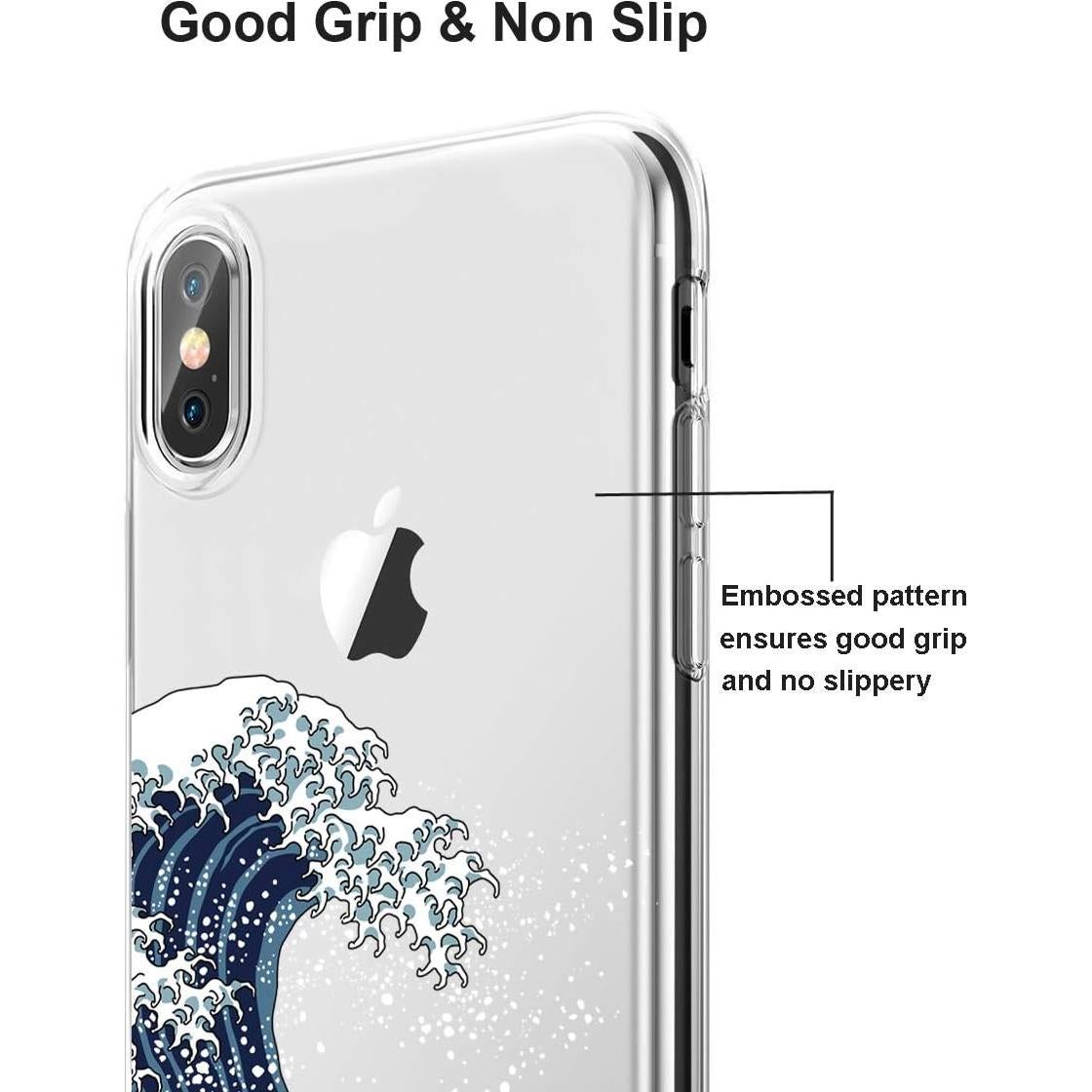 Funda Unov para iPhone Xs/X Transparente Delgado TPU Gran Olas