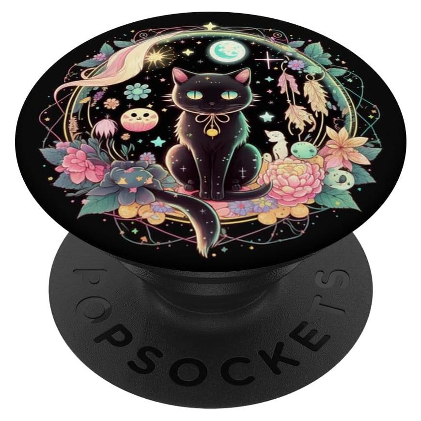 PopGrip Adhesivo Fases de la Luna Gato Negro Kawaii