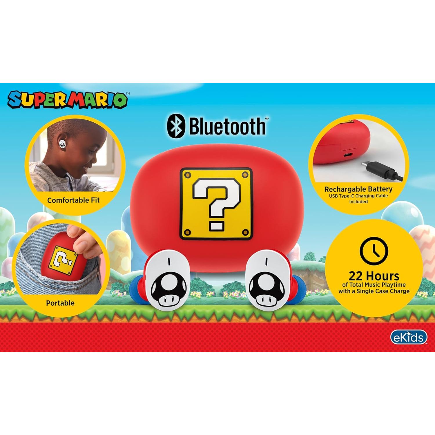 Auriculares Inalámbricos eKids Mario con Micrófono y Estuche