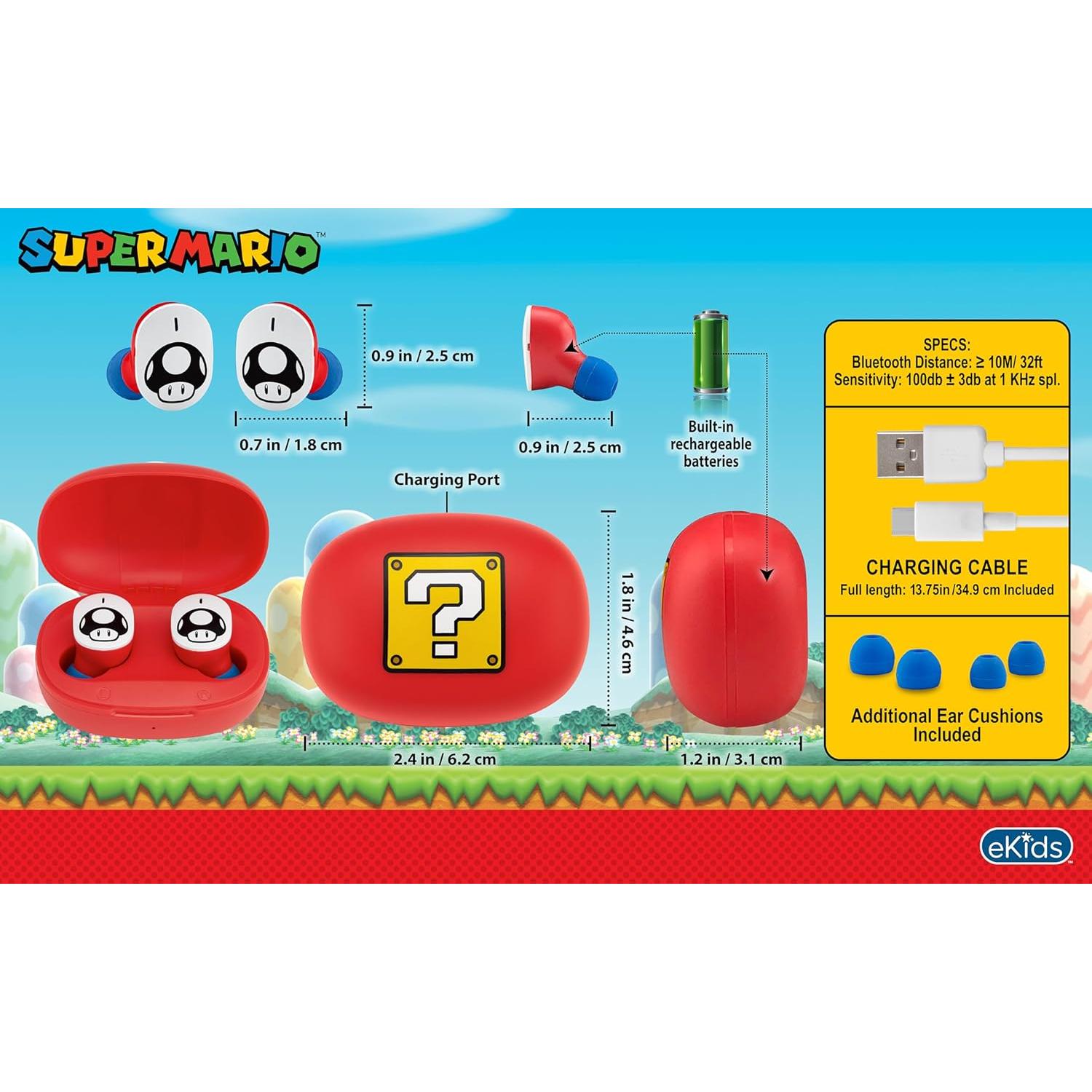 Auriculares Inalámbricos eKids Mario con Micrófono y Estuche