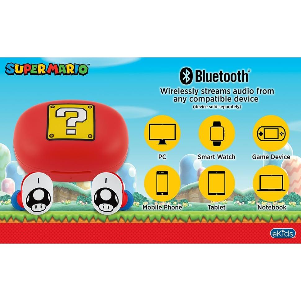 Auriculares Inalámbricos eKids Mario con Micrófono y Estuche
