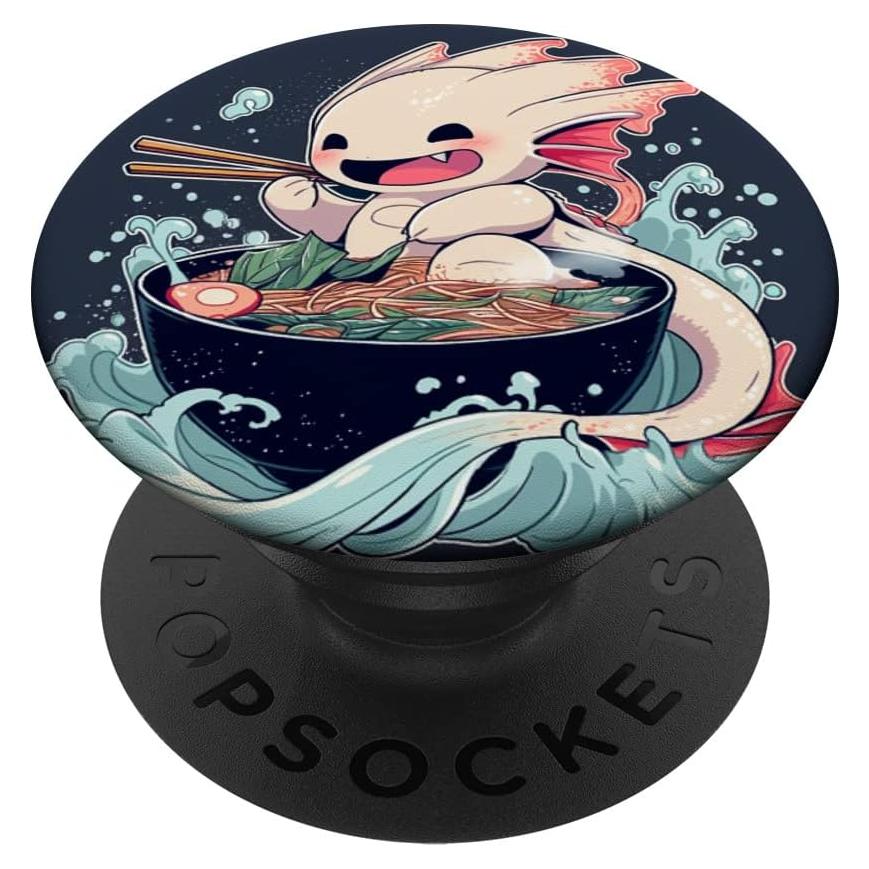 PopSockets Adhesivo PopGrip Anime Axolotl Kawaii Comiendo Ramen