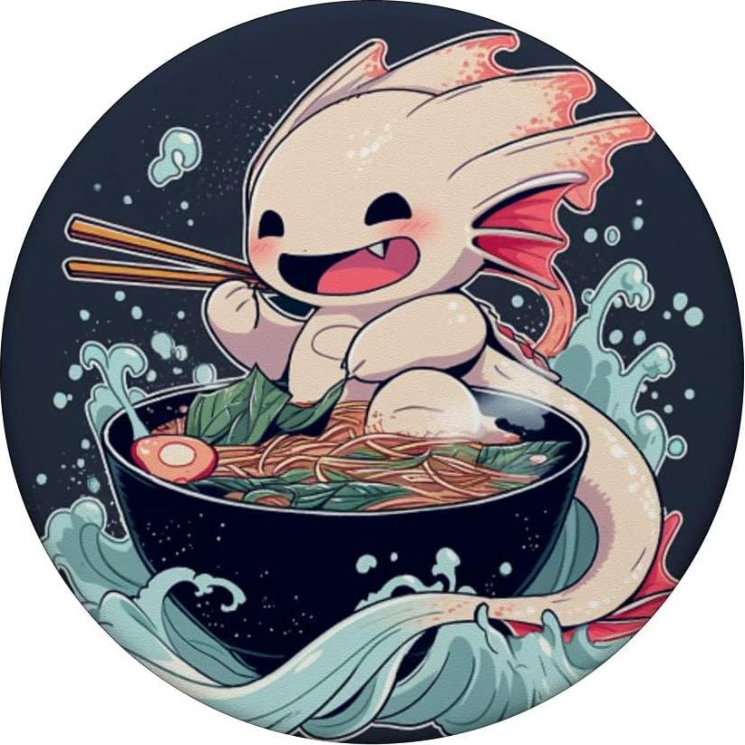 PopSockets Adhesivo PopGrip Anime Axolotl Kawaii Comiendo Ramen