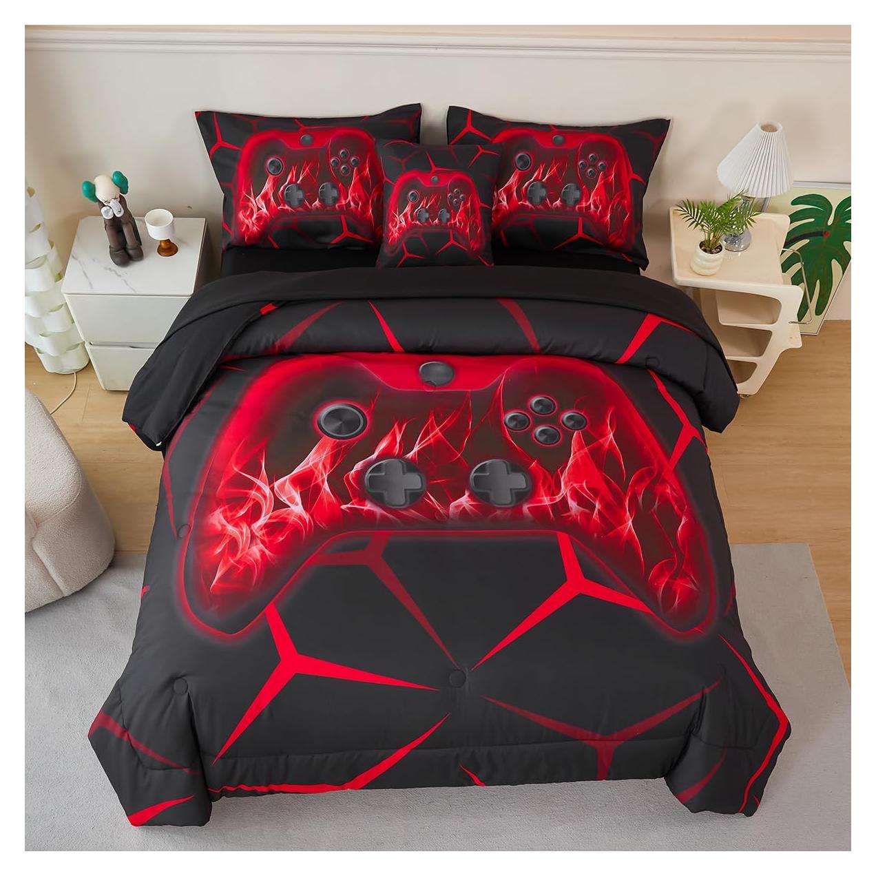 Juego de Cama 6 Piezas ZSYAYAHA Individual Gamepad Rojo