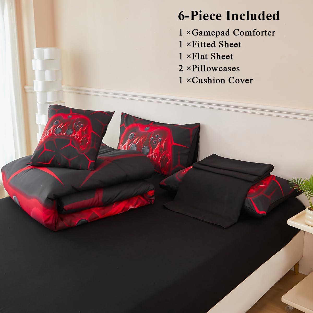 Juego de Cama 6 Piezas ZSYAYAHA Individual Gamepad Rojo
